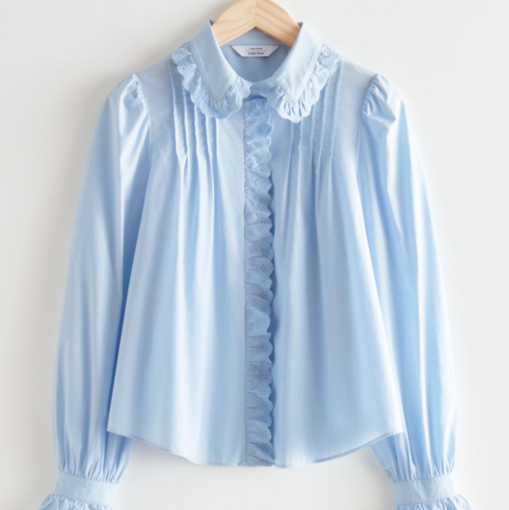 Scalloped Embroidery Blouse - WHITE